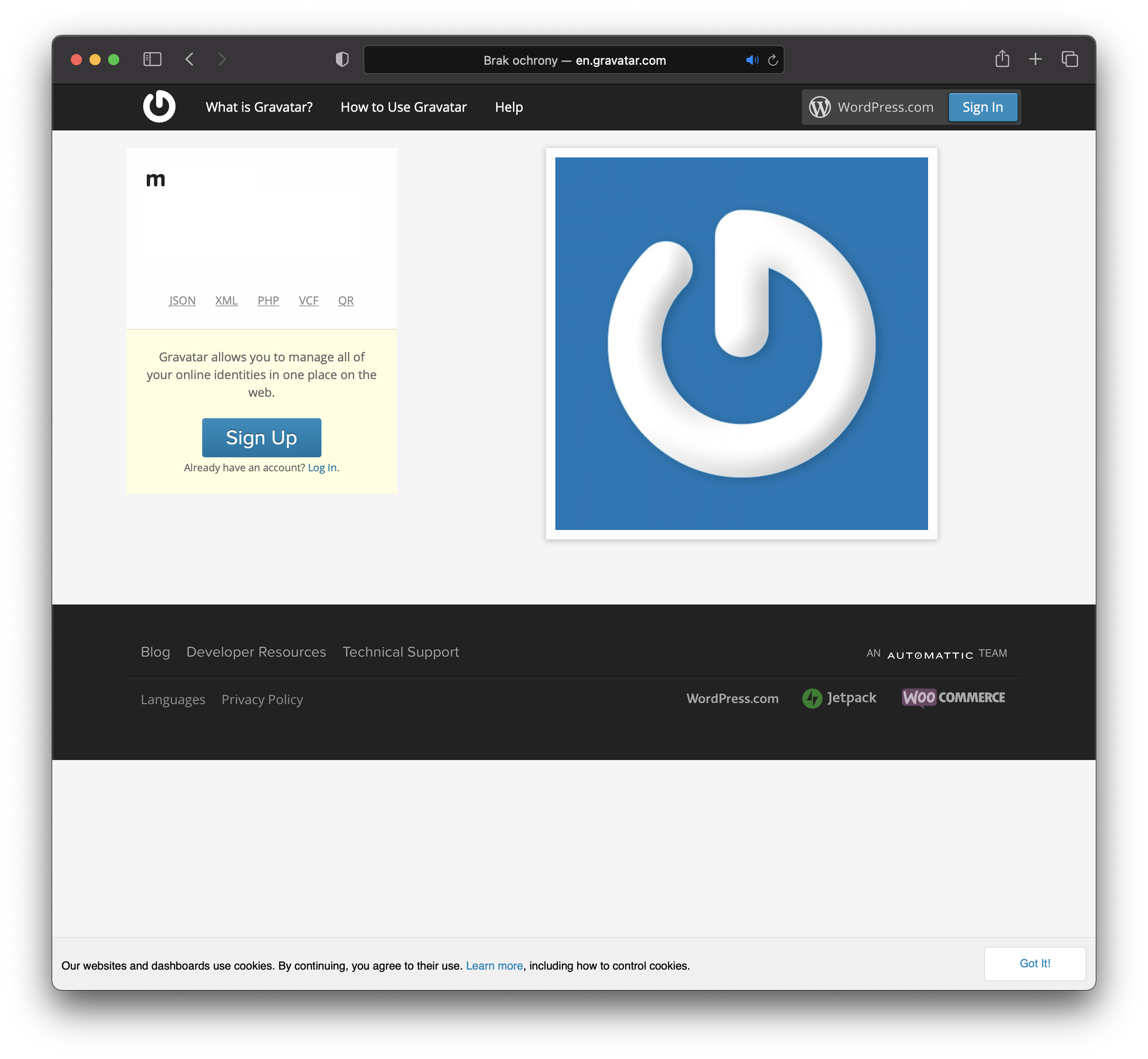 Zrzut ekranu profilu Gravatar