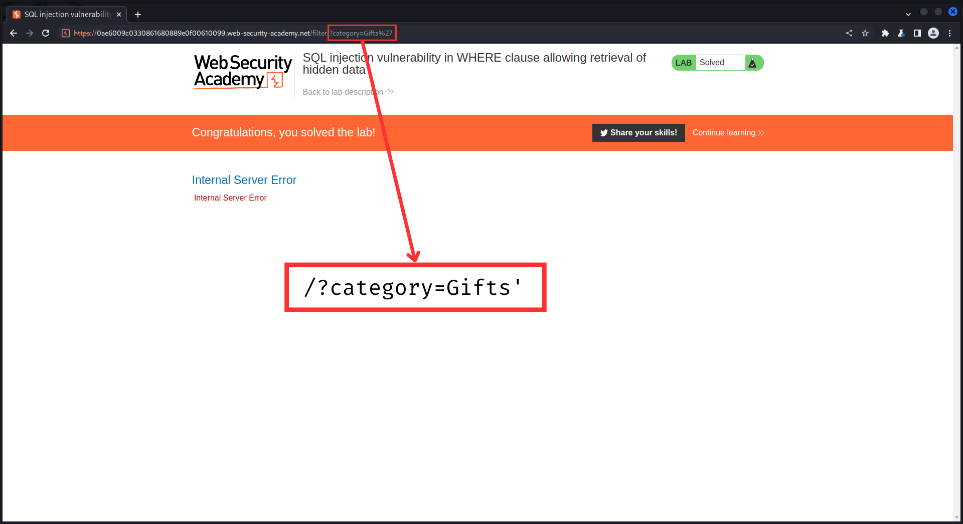 Podstawowe SQLi w parametrze w URL - error